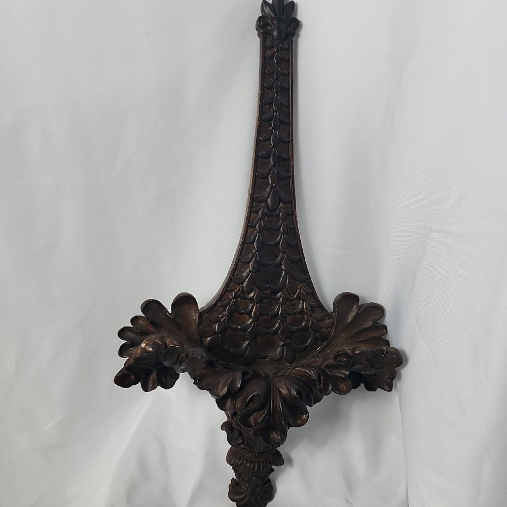 Vintage Wall Sconce Leaf Pattern Heavy Dark Wood Look